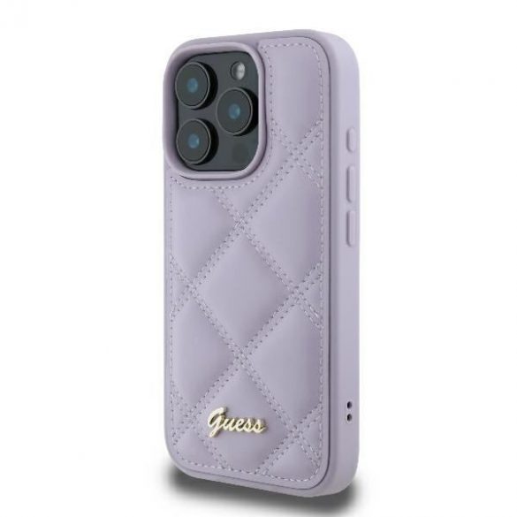 Guess GUHCP16LPSQSQSU Carcase rigide cu logo metalic matlasat pentru iPhone 16 Pro - violet