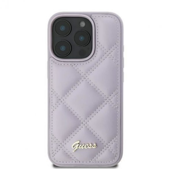 Guess GUHCP16LPSQSQSU Carcase rigide cu logo metalic matlasat pentru iPhone 16 Pro - violet