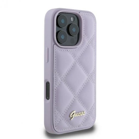 Guess GUHCP16LPSQSQSU Carcase rigide cu logo metalic matlasat pentru iPhone 16 Pro - violet