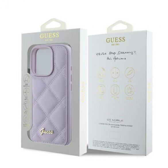 Guess GUHCP16LPSQSQSU Carcase rigide cu logo metalic matlasat pentru iPhone 16 Pro - violet