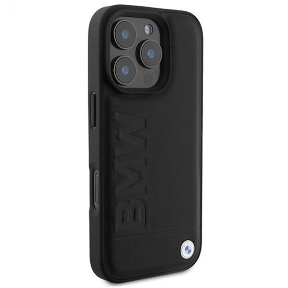 BMW BMHCP16XSLLBK Carcasă din piele Hot Stamp pentru iPhone 16 Pro Max - negru