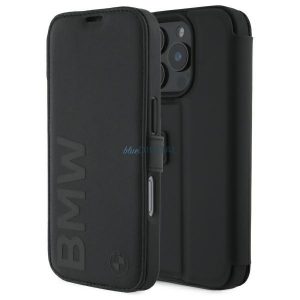 BMW BMBKP16L23RMRLK Semnătură din piele Wordmark Booklet iPhone 16 Pro - negru