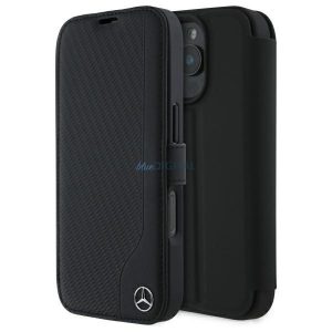 Mercedes MEBKP16L23RBGVK Piele lemn imitație carte cazuri iPhone 16 Pro - negru