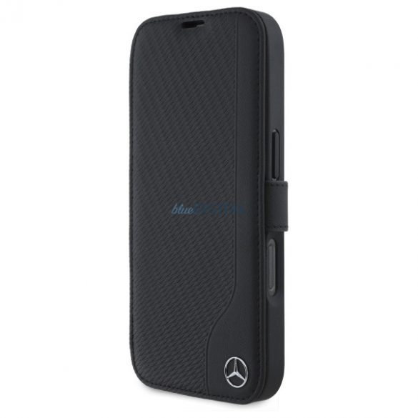 Mercedes MEBKP16L23RBGVK Piele lemn imitație carte cazuri iPhone 16 Pro - negru