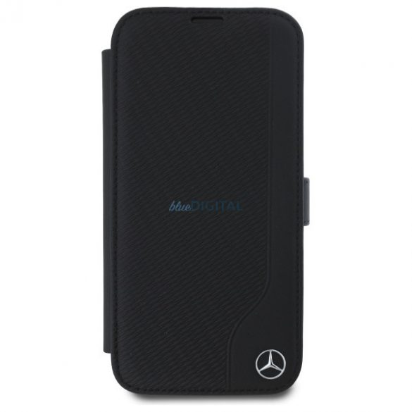 Mercedes MEBKP16L23RBGVK Piele lemn imitație carte cazuri iPhone 16 Pro - negru