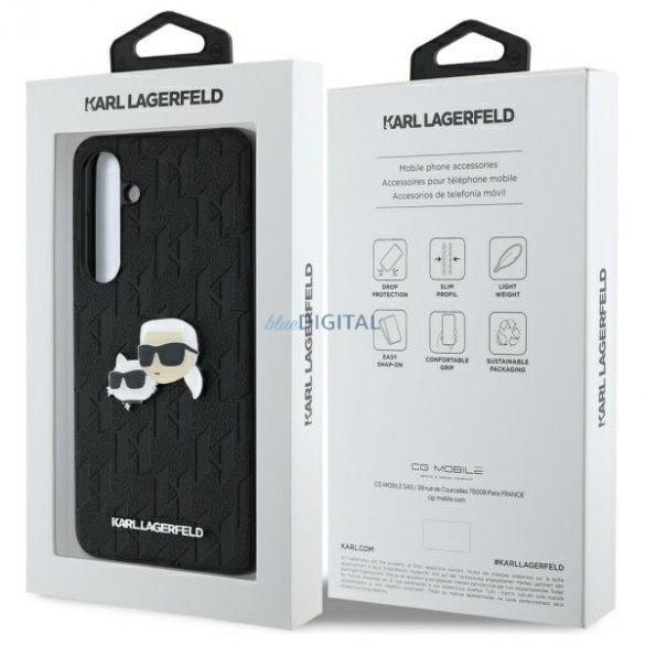 Karl Lagerfeld KLHCS24FEPGKLKCPK Monogram Karl&Chaoupette Head Pin Hard Case Samsung Galaxy S24 FE - negru