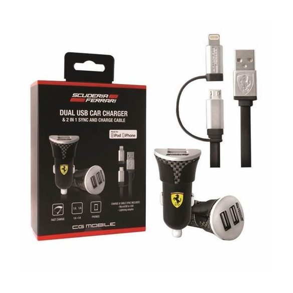 Ferrari ładowarka FEBCCCBUNBK 2w1 MFI lightning/micro USB czarna/negru