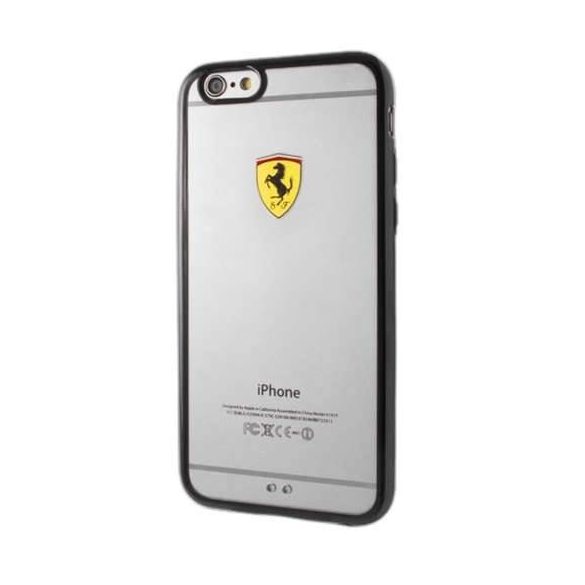 Carcasă rigidă Ferrari FEHCP6BK pentru scut de curse pentru iPhone 6/6S, neagră transparentă