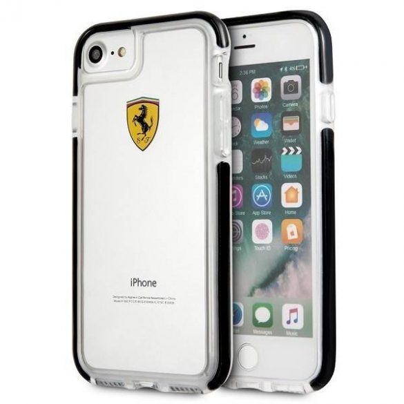 Carcasă rigidă Ferrari FEGLHCP7BK pentru iPhone 7/8 SE 2020 / SE 2022 Husă neagră transparentă antișoc