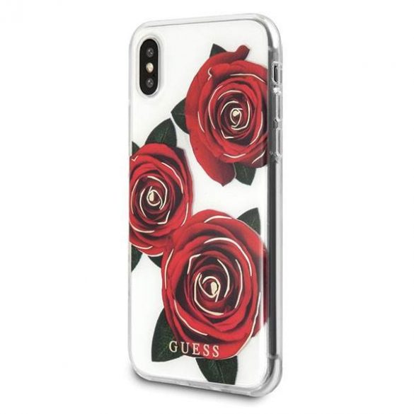 Husa tare transparenta Guess GUHCPXROSTR iPhone X Husa Flower Desire trandafir rosu