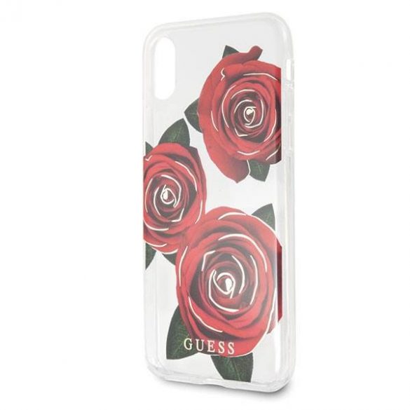 Husa tare transparenta Guess GUHCPXROSTR iPhone X Husa Flower Desire trandafir rosu