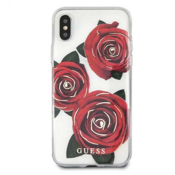 Husa tare transparenta Guess GUHCPXROSTR iPhone X Husa Flower Desire trandafir rosu