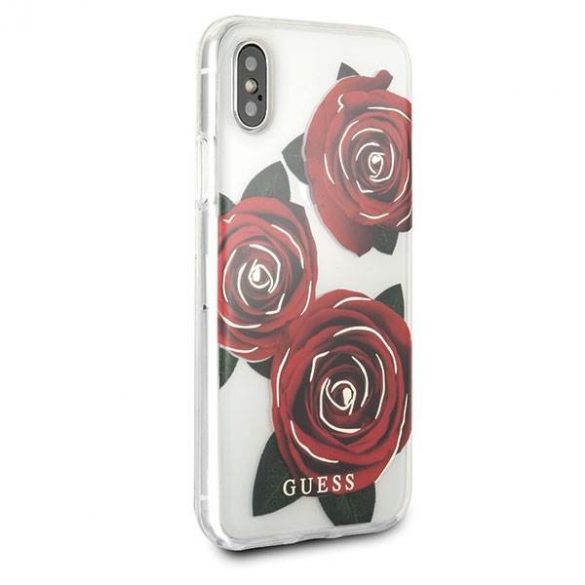 Husa tare transparenta Guess GUHCPXROSTR iPhone X Husa Flower Desire trandafir rosu