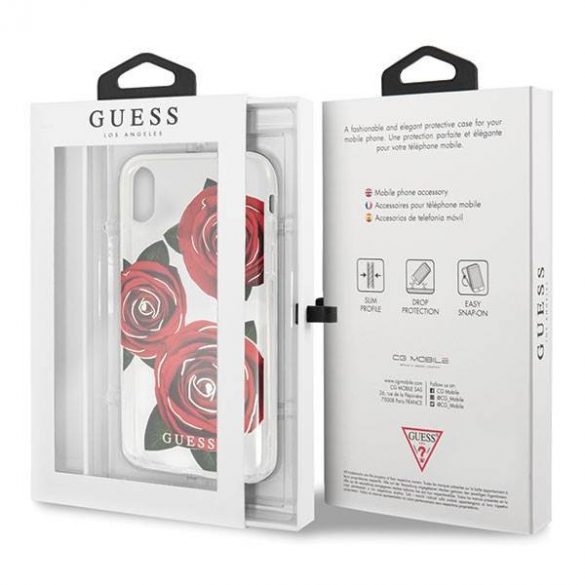 Husa tare transparenta Guess GUHCPXROSTR iPhone X Husa Flower Desire trandafir rosu