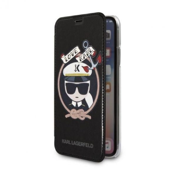 Karl Lagerfeld KLFLBKPXKSB iPhone X/Xs negru / negru bibliotecă semnătură Glitter husă