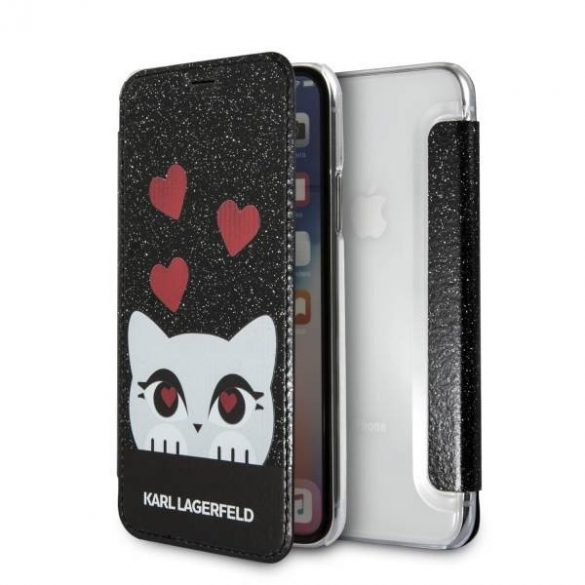 Karl Lagerfeld KLFLBKPXVDCBK Husă carte neagră Valentine pentru iPhone X/Xs