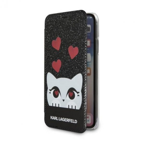 Karl Lagerfeld KLFLBKPXVDCBK Husă carte neagră Valentine pentru iPhone X/Xs