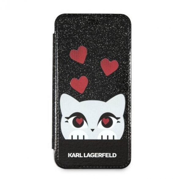 Karl Lagerfeld KLFLBKPXVDCBK Husă carte neagră Valentine pentru iPhone X/Xs