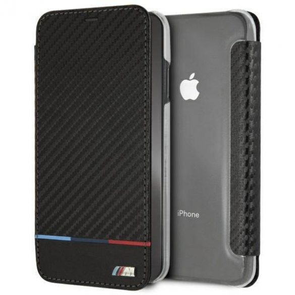 BMW BMTRBKI65PUCARTCBKHusa pentru iPhone XS Max book czarny/negru Carbon Tricolor Stripe