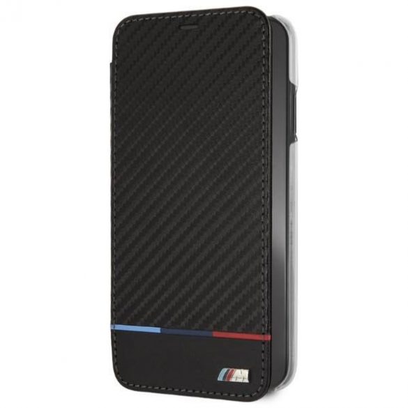 BMW BMTRBKI65PUCARTCBKHusa pentru iPhone XS Max book czarny/negru Carbon Tricolor Stripe