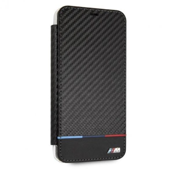 BMW BMTRBKI65PUCARTCBKHusa pentru iPhone XS Max book czarny/negru Carbon Tricolor Stripe