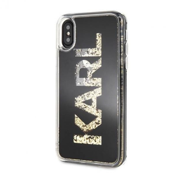 Karl Lagerfeld KLHCPXKAGBK Husă cu sclipici pentru iPhone X/Xs, negru, logo Karl