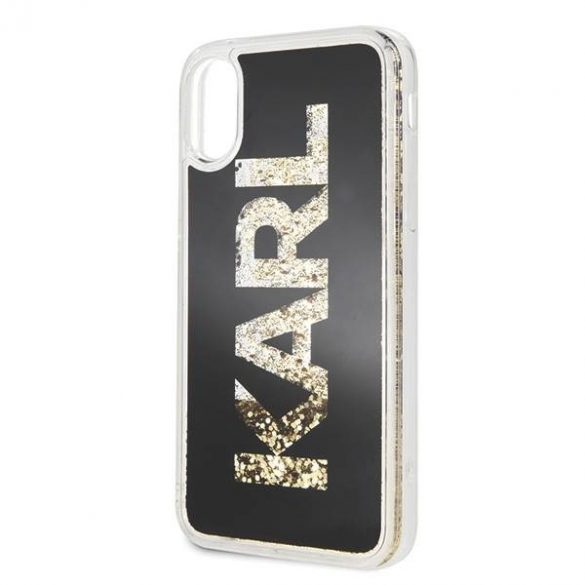 Karl Lagerfeld KLHCPXKAGBK Husă cu sclipici pentru iPhone X/Xs, negru, logo Karl