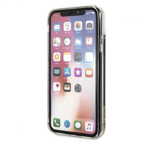 Karl Lagerfeld KLHCPXKAGBK Husă cu sclipici pentru iPhone X/Xs, negru, logo Karl