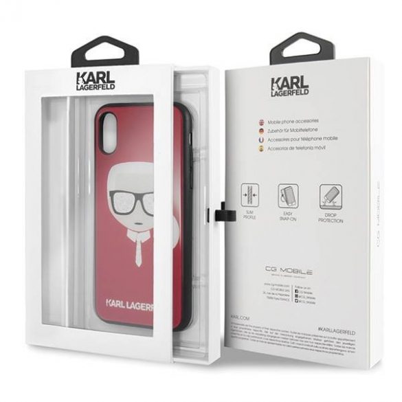 Karl Lagerfeld KLHCPXDLHRE iPhone X/Xs roșu/red Iconic Glitter Karl's Head husă