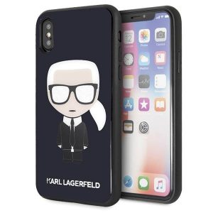 Karl Lagerfeld KLHCPXDLFKBK Husă rigidă pentru iPhone X/Xs bleumarin, negru Husă emblematică Karl Glitter