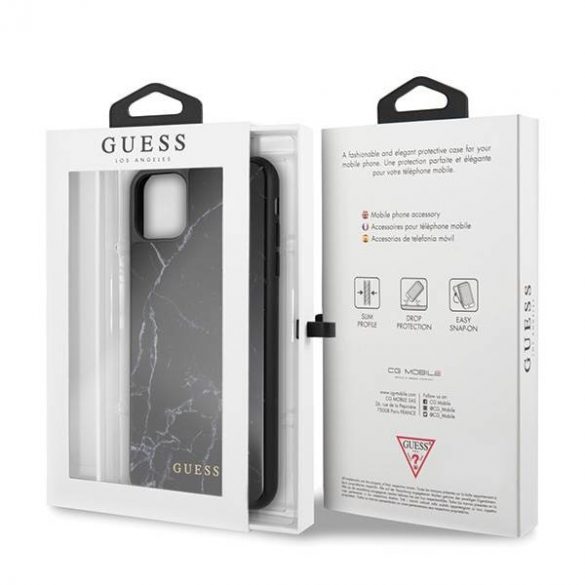 Carcasă Guess GUHCN65HYMABK pentru iPhone 11 Pro Max, sticlă marmură/neagră