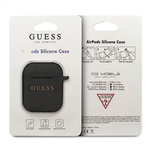 Husă Guess GUACCSILGLBK pentru AirPods 1/2, negru/negru, cu sclipici din silicon