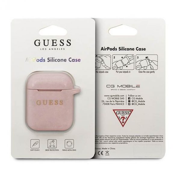 Husă Guess GUACCSILGLLP AirPods 1/2 jasnoróżowy/roz cu sclipici din silicon