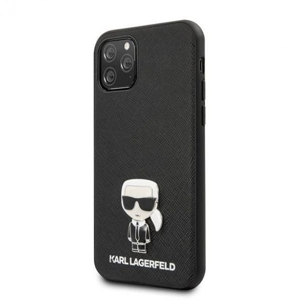 Karl Lagerfeld KLHCN65IKFBMBK Carcasă rigidă pentru iPhone 11 Pro Max, negru, Saffiano Ikonik, metal