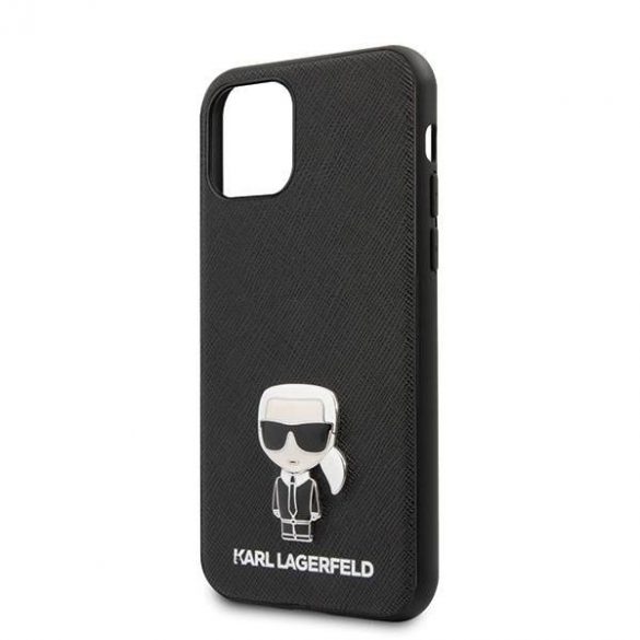 Karl Lagerfeld KLHCN65IKFBMBK Carcasă rigidă pentru iPhone 11 Pro Max, negru, Saffiano Ikonik, metal