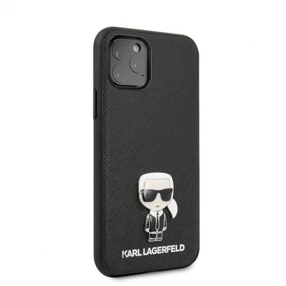 Karl Lagerfeld KLHCN65IKFBMBK Carcasă rigidă pentru iPhone 11 Pro Max, negru, Saffiano Ikonik, metal