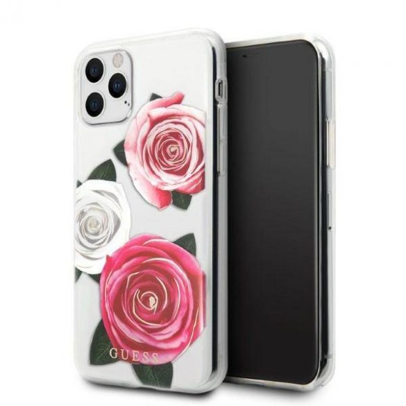 Husă rigidă transparentă Guess GUHCN58ROSTRT pentru iPhone 11 Pro Husă Flower Desire Pink & White Rose