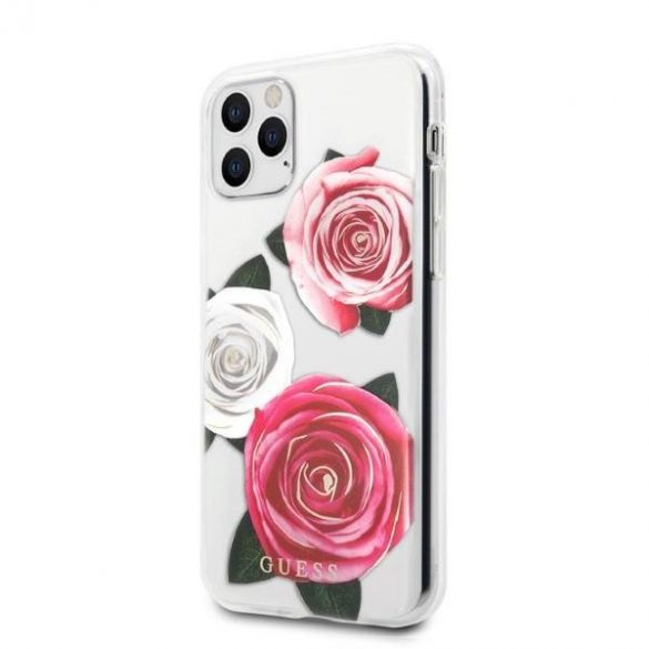 Husă rigidă transparentă Guess GUHCN58ROSTRT pentru iPhone 11 Pro Husă Flower Desire Pink & White Rose