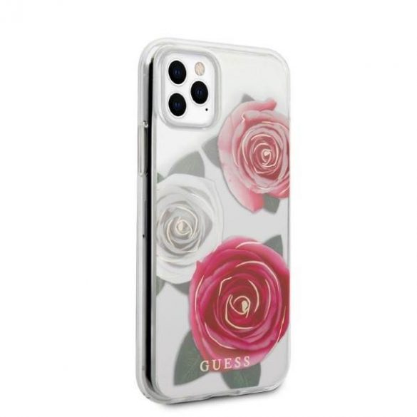 Husă rigidă transparentă Guess GUHCN58ROSTRT pentru iPhone 11 Pro Husă Flower Desire Pink & White Rose