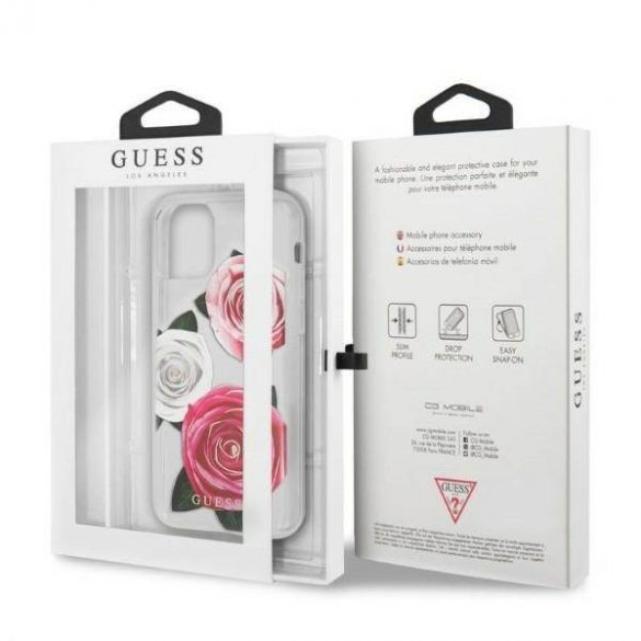 Husă rigidă transparentă Guess GUHCN58ROSTRT pentru iPhone 11 Pro Husă Flower Desire Pink & White Rose