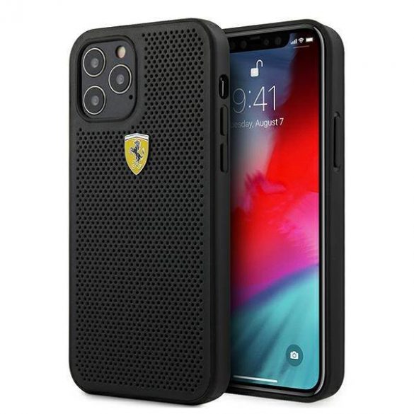 Carcasă rigidă Ferrari FESPEHCP12MBK pentru iPhone 12/12 Pro 6,1" czarny/negru On Track perforată