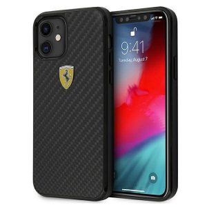 Carcasă rigidă Ferrari FERCAHCP12SBK pentru iPhone 12 mini de 5,4 inchi/negru, On Track Real Carbon