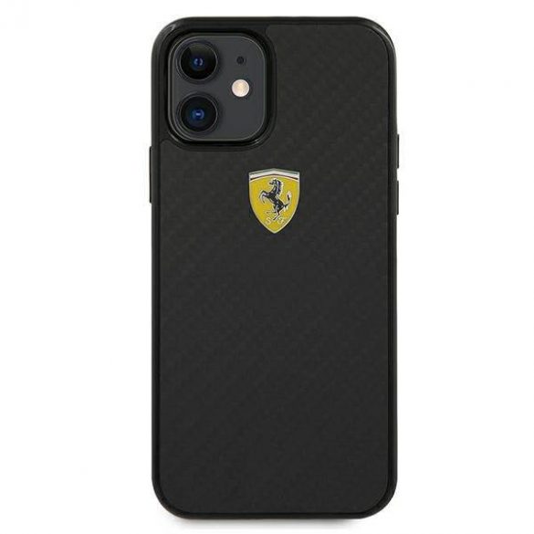 Carcasă rigidă Ferrari FERCAHCP12SBK pentru iPhone 12 mini de 5,4 inchi/negru, On Track Real Carbon