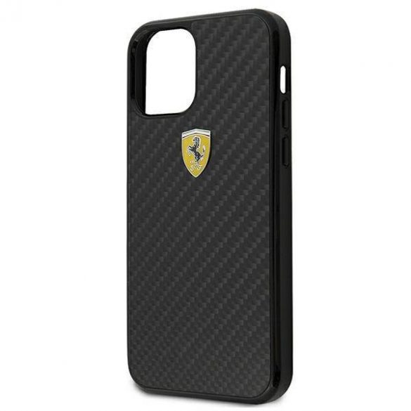 Carcasă rigidă Ferrari FERCAHCP12SBK pentru iPhone 12 mini de 5,4 inchi/negru, On Track Real Carbon