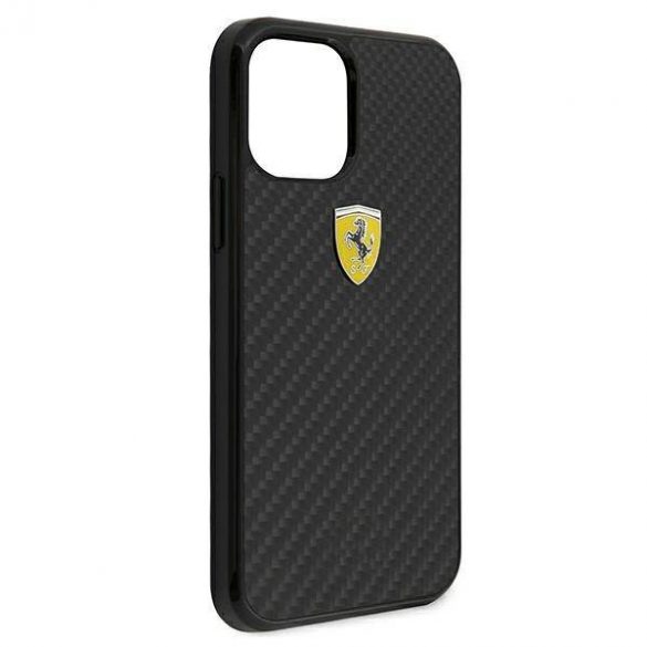 Carcasă rigidă Ferrari FERCAHCP12SBK pentru iPhone 12 mini de 5,4 inchi/negru, On Track Real Carbon