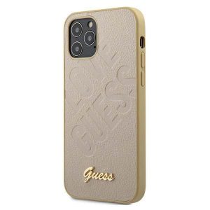 Guess GUHCP12SPUILGLG Husă rigidă pentru iPhone 12 mini, 5,4" złoty/aurie, Husă Iridescent Love Script Gold Logo