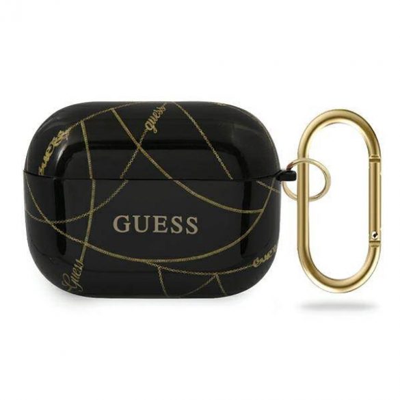 Husa Guess GUACAPTPUCHBK AirPods Pro husa Gold Chain Collection czarny/negru