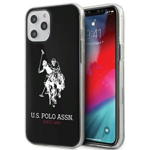 US Polo USHCP12MTPUHRBK Husă pentru iPhone 12/12 Pro 6,1 inchi, neagră/neagră, Shiny Big Logo