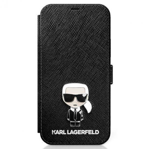 Karl Lagerfeld KLFLBKP12SIKMSBK iPhone 12 mini 5,4" czarny/carte neagră Saffiano Ikonik Carcasă metalică