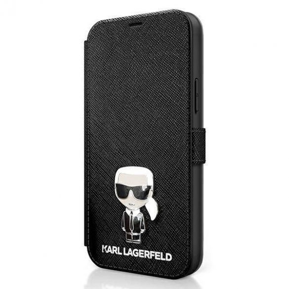 Karl Lagerfeld KLFLBKP12SIKMSBK iPhone 12 mini 5,4" czarny/carte neagră Saffiano Ikonik Carcasă metalică